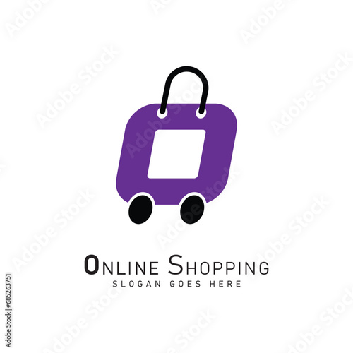 Letter O for Shopping Logo template, ecommerce icon. Alphabet O bag design concept vector logo
