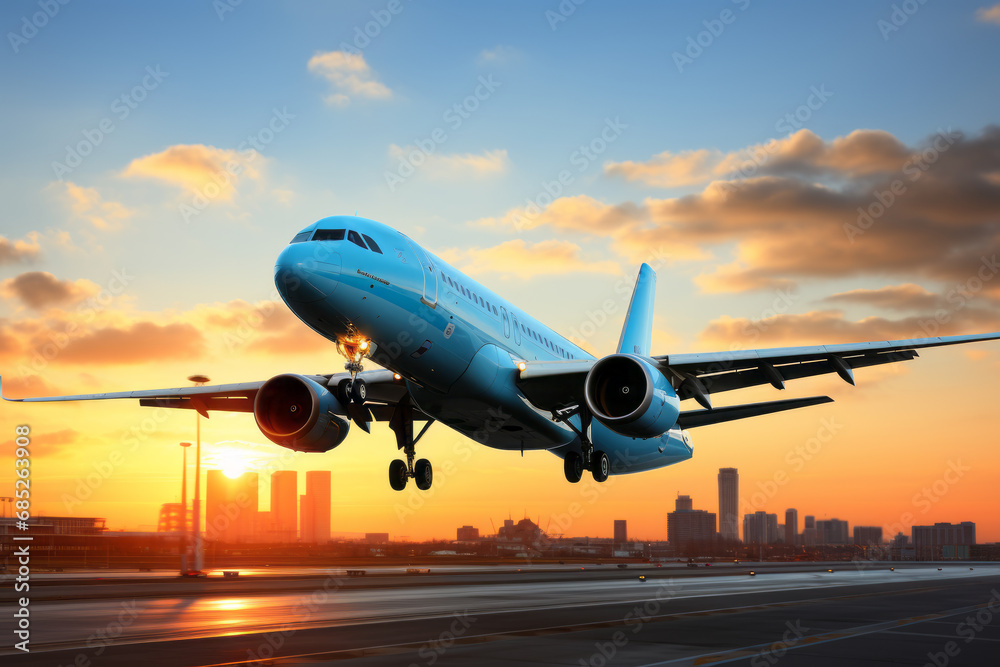 A plane taking off from an airport. Generative Ai A plane taking off from an airport. Generative Ai