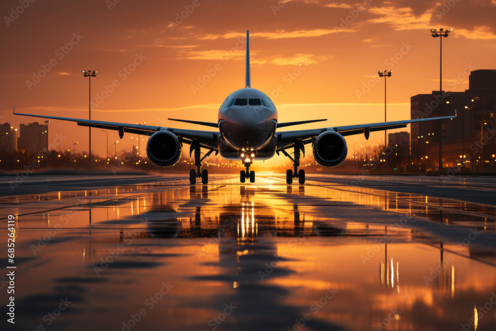 A plane taking off from an airport. Generative Ai A plane taking off from an airport. Generative Ai