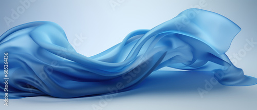 Ethereal 3D render of blue fabric floating gracefully.
