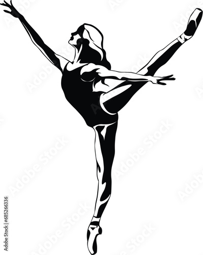 Cartoon Black and White Isolated Illustration Vector Of A Ballerina In a Dance Pose