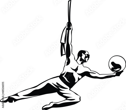 Cartoon Black and White Isolated Illustration Vector Of Circus Performers Doing Balancing Acts