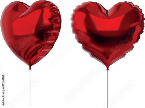 realistic heart shaped balloons. valentine's day 3d balloons front and side view. isolated hart shaped balloon