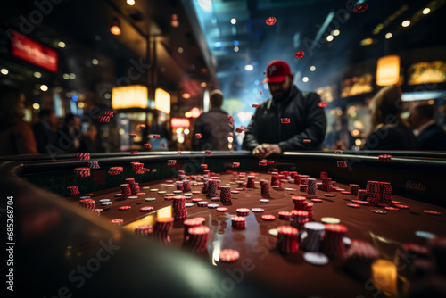 Action Shot of Dice Being Thrown on a Craps Table . Generative Ai photo