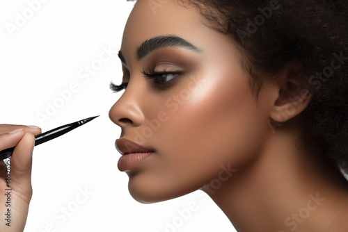 Photography portrait black european Girls Model Use Eye Brush to brush her eye. You can use it in your advertising or other high quality prints. © jkjeffrey