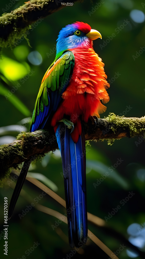Obraz premium Rainbow Parrot Perches in Nature's Colorful Embrace