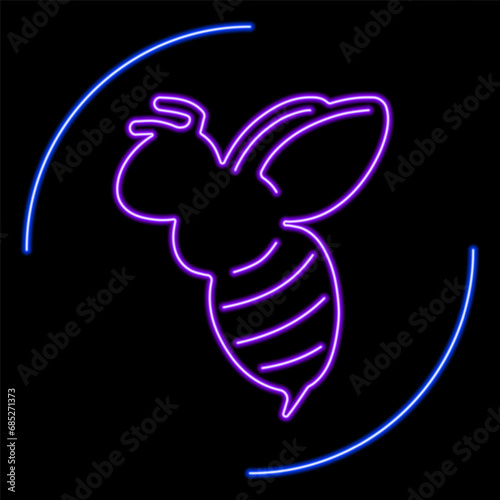 bee neon sign, modern glowing banner design, colorful modern design trends on black background. Vector illustration.