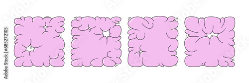 Bubble abstract shapes. Funky balloon organic elements icon sign in trendy retro y2k style.