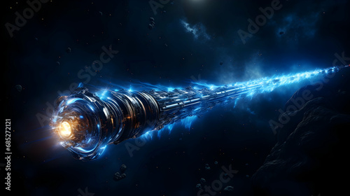 Spaceship orbits glowing nebula in star filled galaxy a fantasy illustration generated by AI