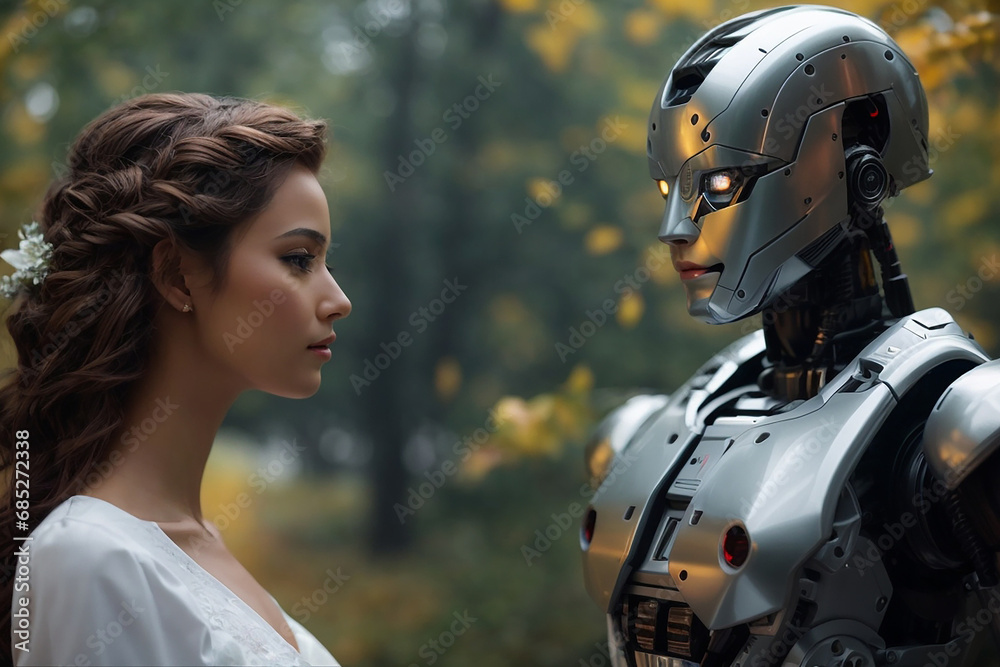 Naklejka premium robot fell in love with human