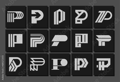 Collection of abstract technology line letter P logo design