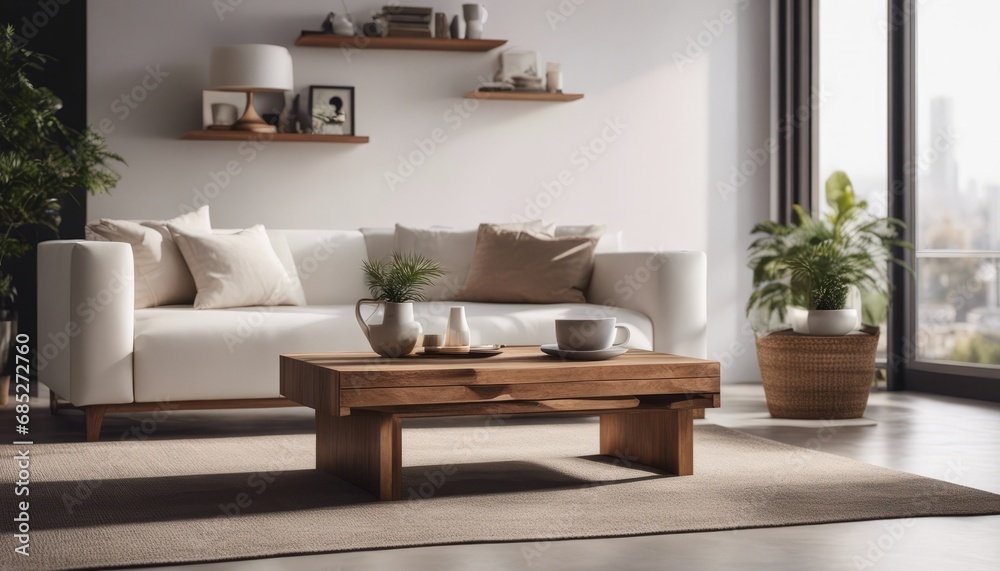 Rustic aged barn wood coffee table near grey sofa against big grid windows. Farmhouse home interior Rustic aged barn wood coffee table near grey sofa against big grid windows. Farmhouse home interior