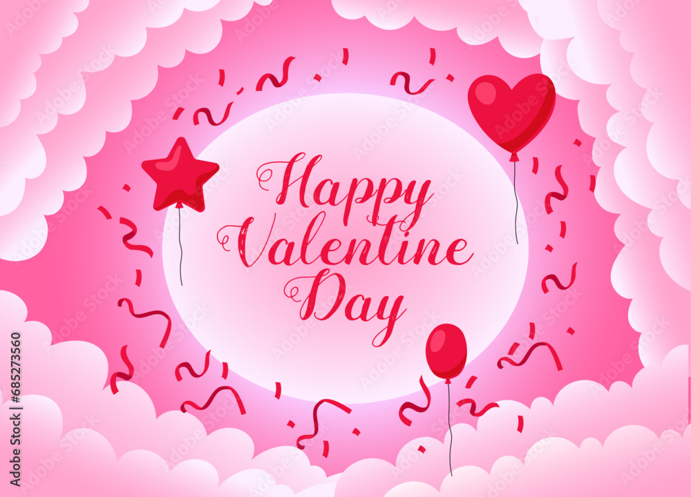 Happy valentines day concept greeting card in flat style