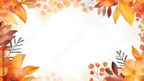 watercolor autumn border frame with flowers and leaves  copy space or free place for text