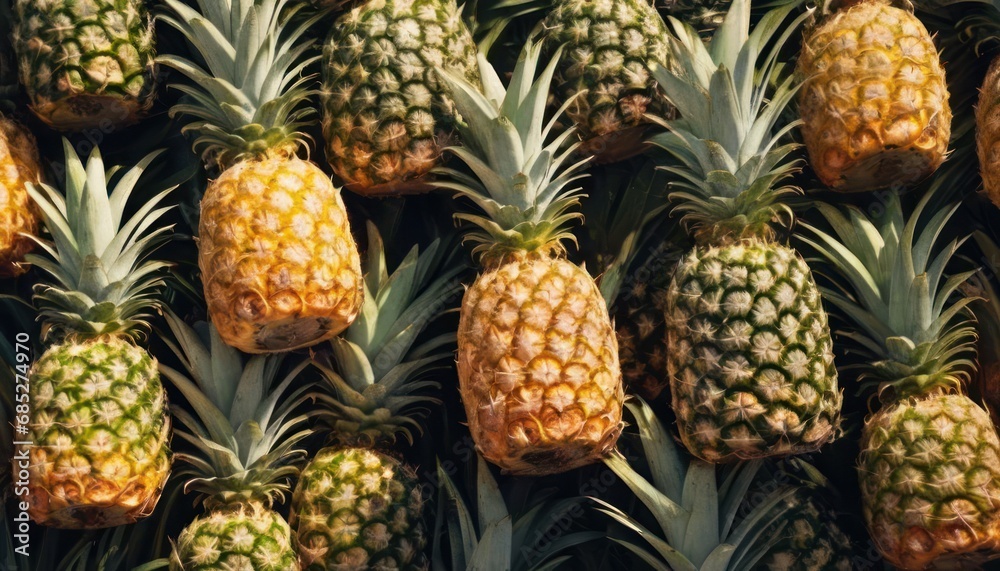 a pile of pineapples sitting next to each other on top of a pile of other pineapples on top of a pile of other pineapples. a pile of pineapples sitting next to each other on top of a pile of other pineapples on top of a pile of other pineapples.