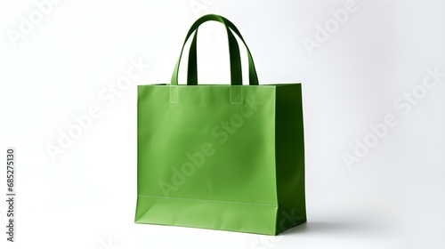 Green Shopping Bag on a white Background with Copy Space. Template for Sales and Auctions