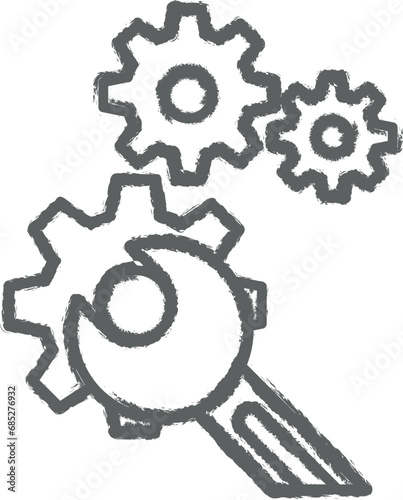 Industry flat, gear, machine, mechanic, repair wheel wrench icon grunge style vector