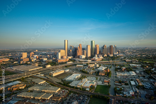 Aerial shot of Houston at sunset take from a helicopter © Aitcheeboy