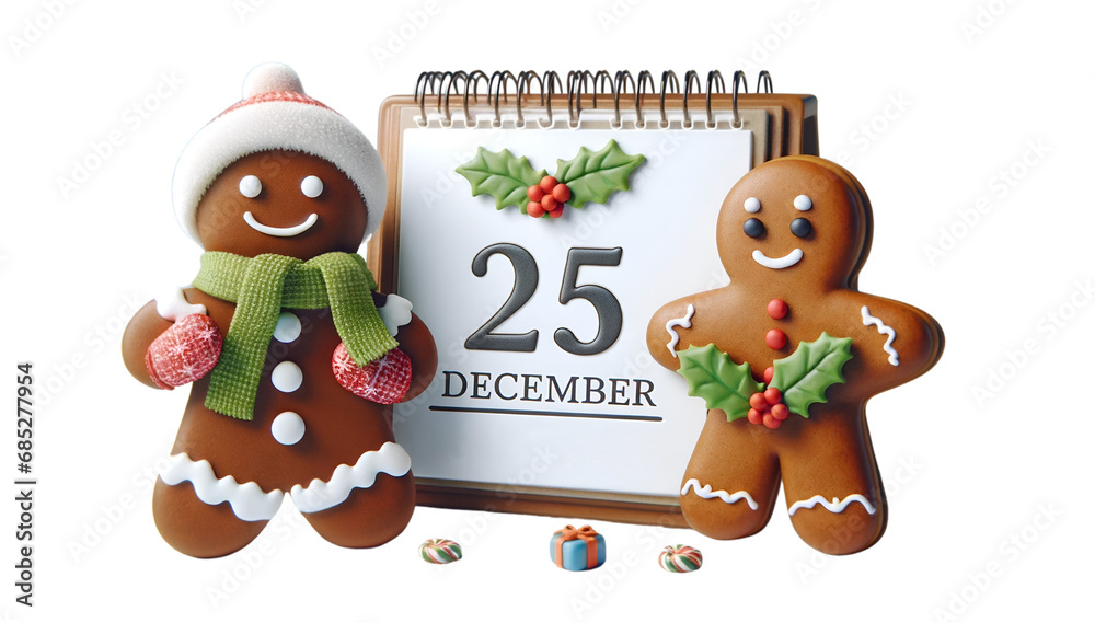 Festive Gingerbread Man with December Calendar On transparent background