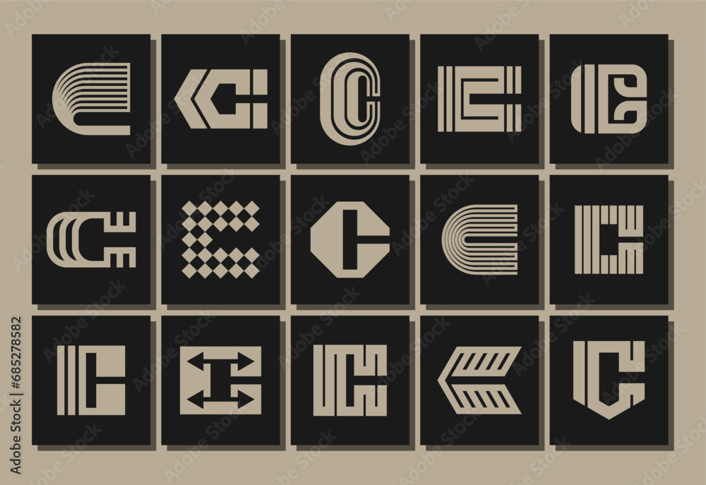 Blend line abstract letter C logo branding design set Blend line abstract letter C logo branding design set