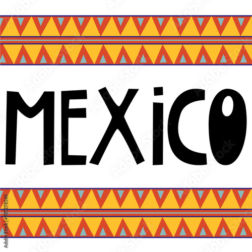 Mexico decorated logo, lettering with ornament. Mexico handwritten text.Used for greeting card, and poster design. photo