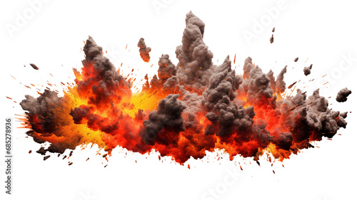 Explosion border with dark smoke and red lava. Generative AI photo