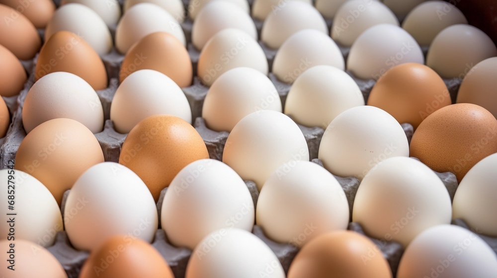 Organic Hen Eggs in Gradient Shades from White to Brown