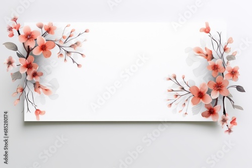 A white card with flowers on a gray background 