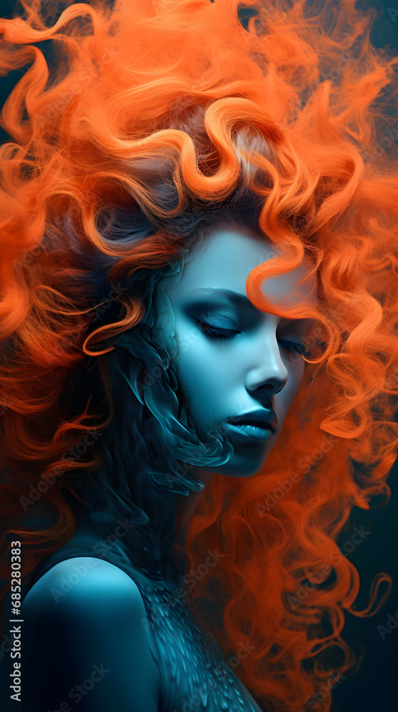 Girl with her hair in color smoke
