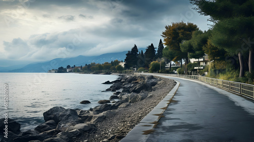 Lovran promenade and coastline  view of Adriatic sea and Kvarner gulf generated Ai.