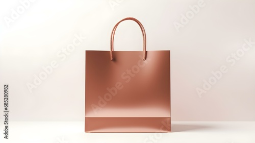 Rose Gold Shopping Bag on a white Background with Copy Space. Template for Sales and Auctions