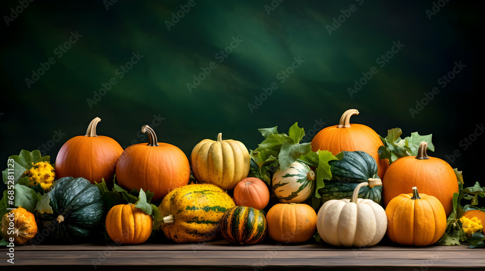 Fresh Pumpkins Thanksgiving and Food season background,Generative Ai. Fresh Pumpkins Thanksgiving and Food season background,Generative Ai.