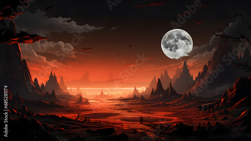 Mars in sky at night background asset game 2D futuristic generated Ai.