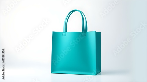 Turquoise Shopping Bag on a white Background with Copy Space. Template for Sales and Auctions