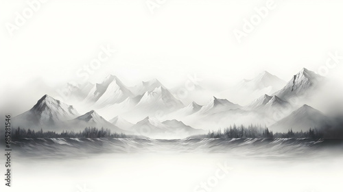 Mountain Range Black and White,Generated Ai