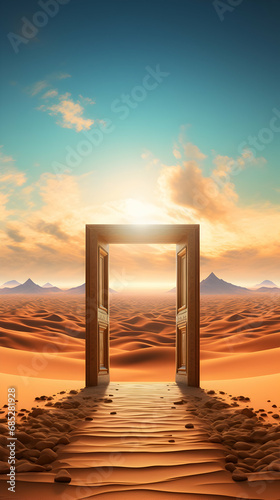 Opened door on Desert and start up concept,Generated Ai