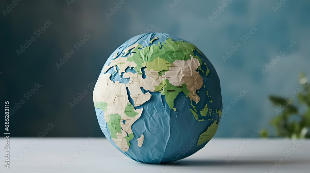Paper craft Earth globe handmade on gray concrete background,Generated Ai Paper craft Earth globe handmade on gray concrete background,Generated Ai