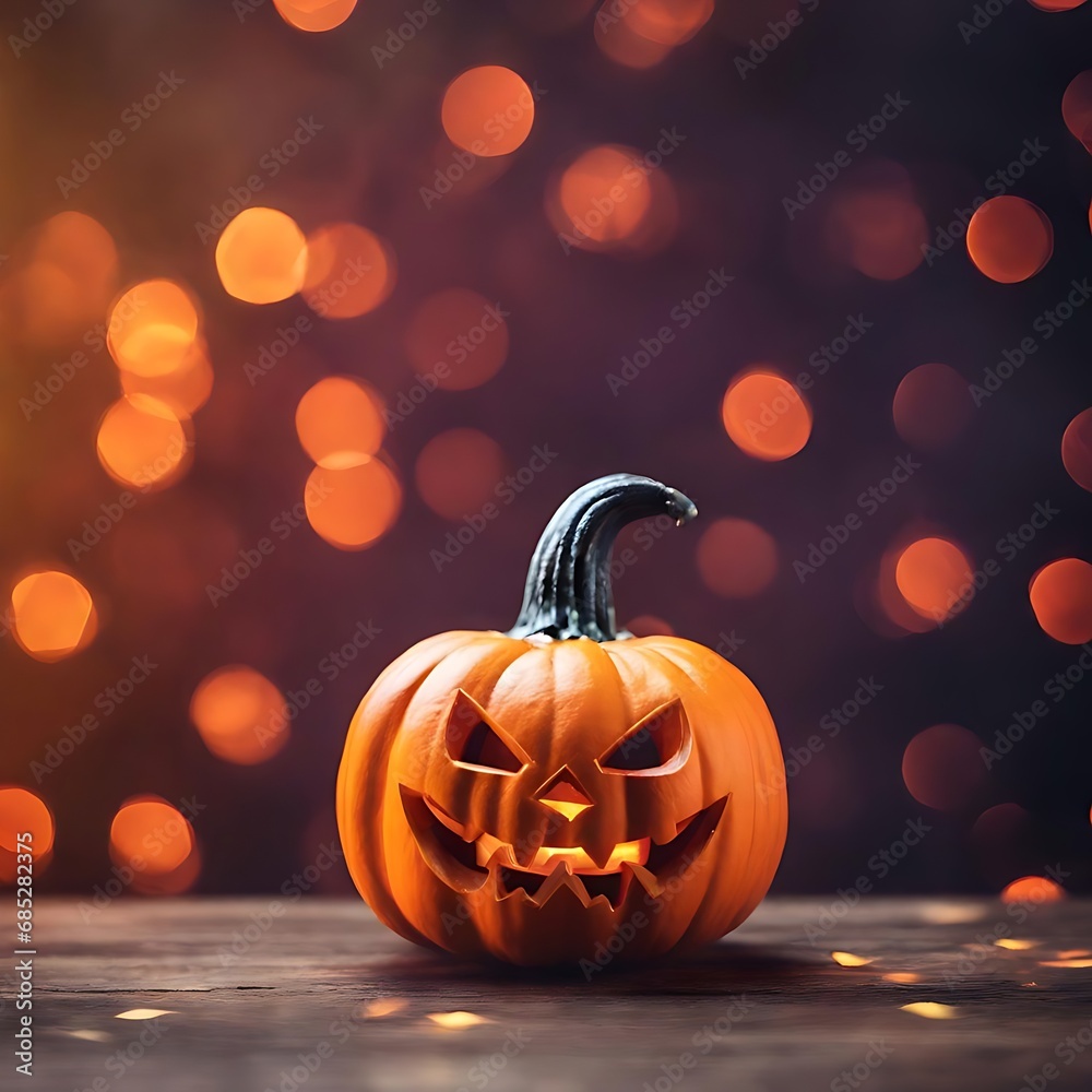 Halloween pumpkin with bokeh light on a dark background. AI-Generated Halloween pumpkin with bokeh light on a dark background. AI-Generated