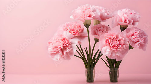 Pink carnation flowers on pink background,Generated Ai