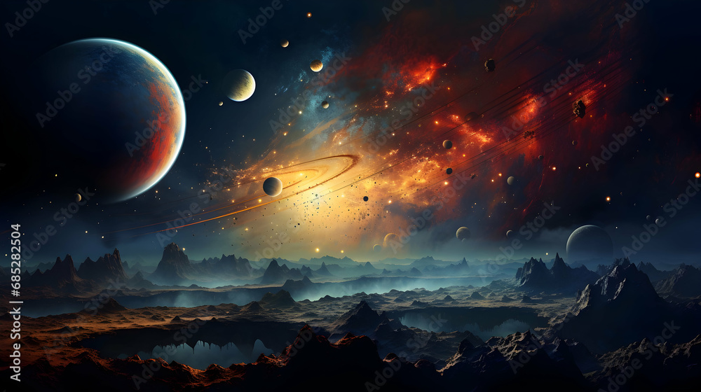 Planets and galaxy, science fiction wallpaper. Beauty of deep space. Billions of galaxies in the universe Cosmic art background,Generated by AI