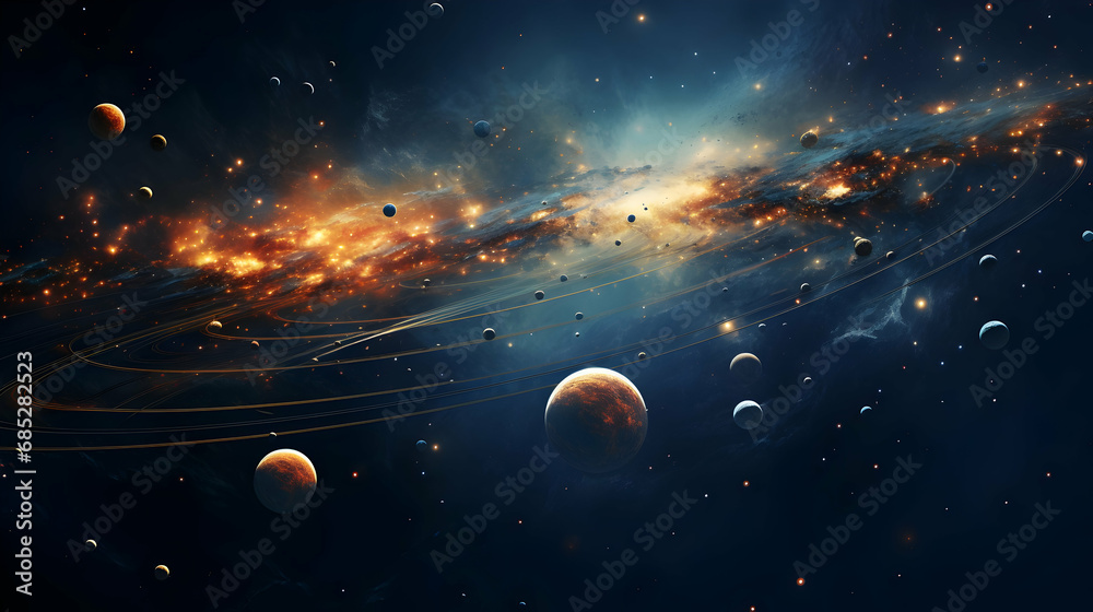Planets and galaxy, science fiction wallpaper. Beauty of deep space. Billions of galaxies in the universe Cosmic art background,Generated by AI