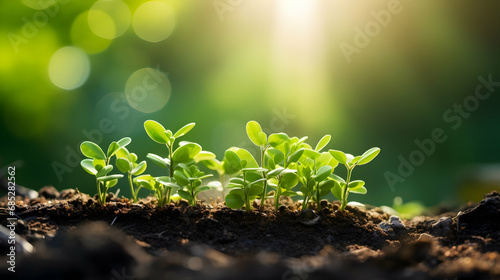 Plant with Sunlight on Green Nature Background. concept eco earth day,Generated by AI