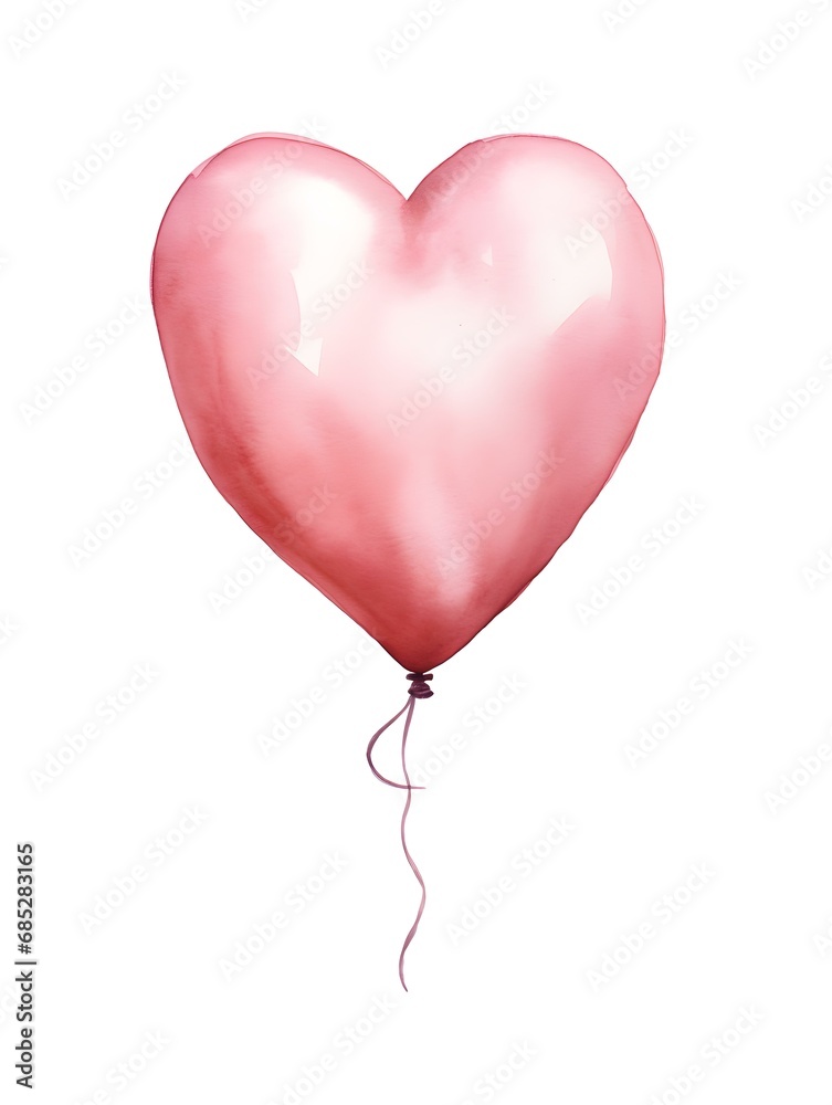 Drawing of a Heart shaped Balloon in blush Watercolors on a white Background. Romantic Template with Copy Space