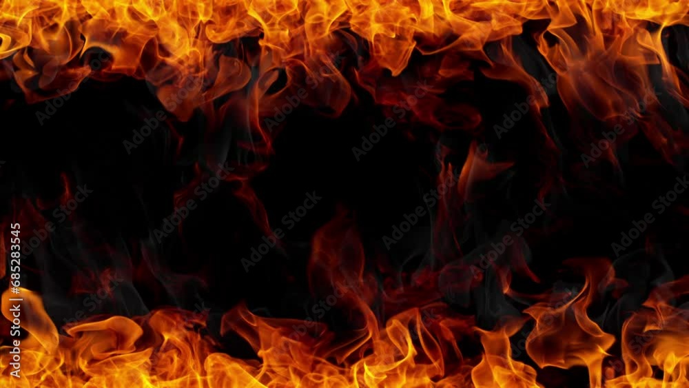 Super slow motion of fire flames isolated on black background. Filmed on high speed cinema camera at 1000 fps