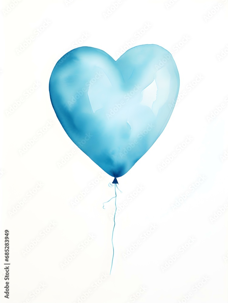 Drawing of a Heart shaped Balloon in cyan Watercolors on a white Background. Romantic Template with Copy Space Drawing of a Heart shaped Balloon in cyan Watercolors on a white Background. Romantic Template with Copy Space