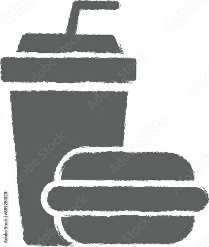 Music festival, burger, drink, fast food icon grunge style vector