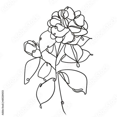 flower continuous line drawing element isolated on white background for decorative element. Vector illustration of flower form in trendy outline style.