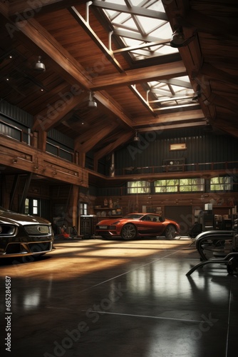 Spacious car garage devoid of tools and vehicles AI generated illustration © ArtStage