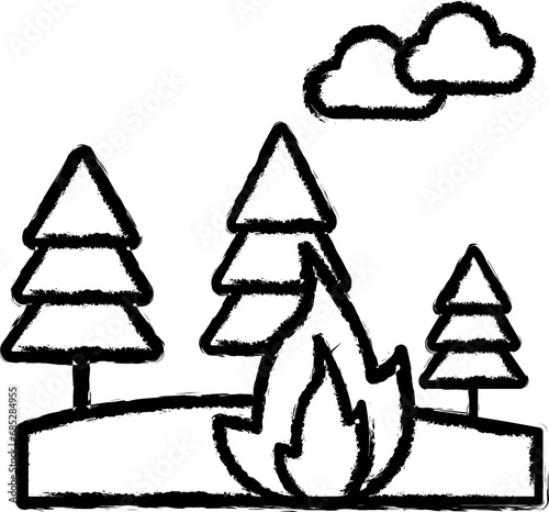 Fire, forest, trees icon grunge style vector