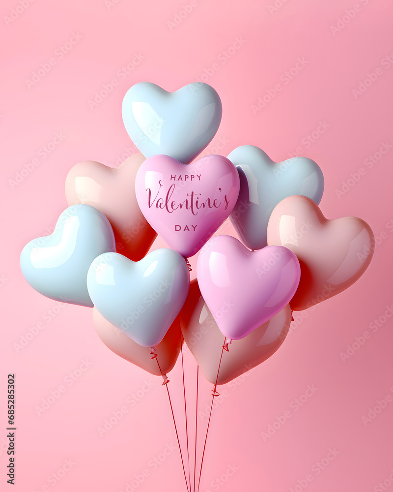 A bunch of heart shaped balloons isolated on a solid color background - Valentines Day Theme